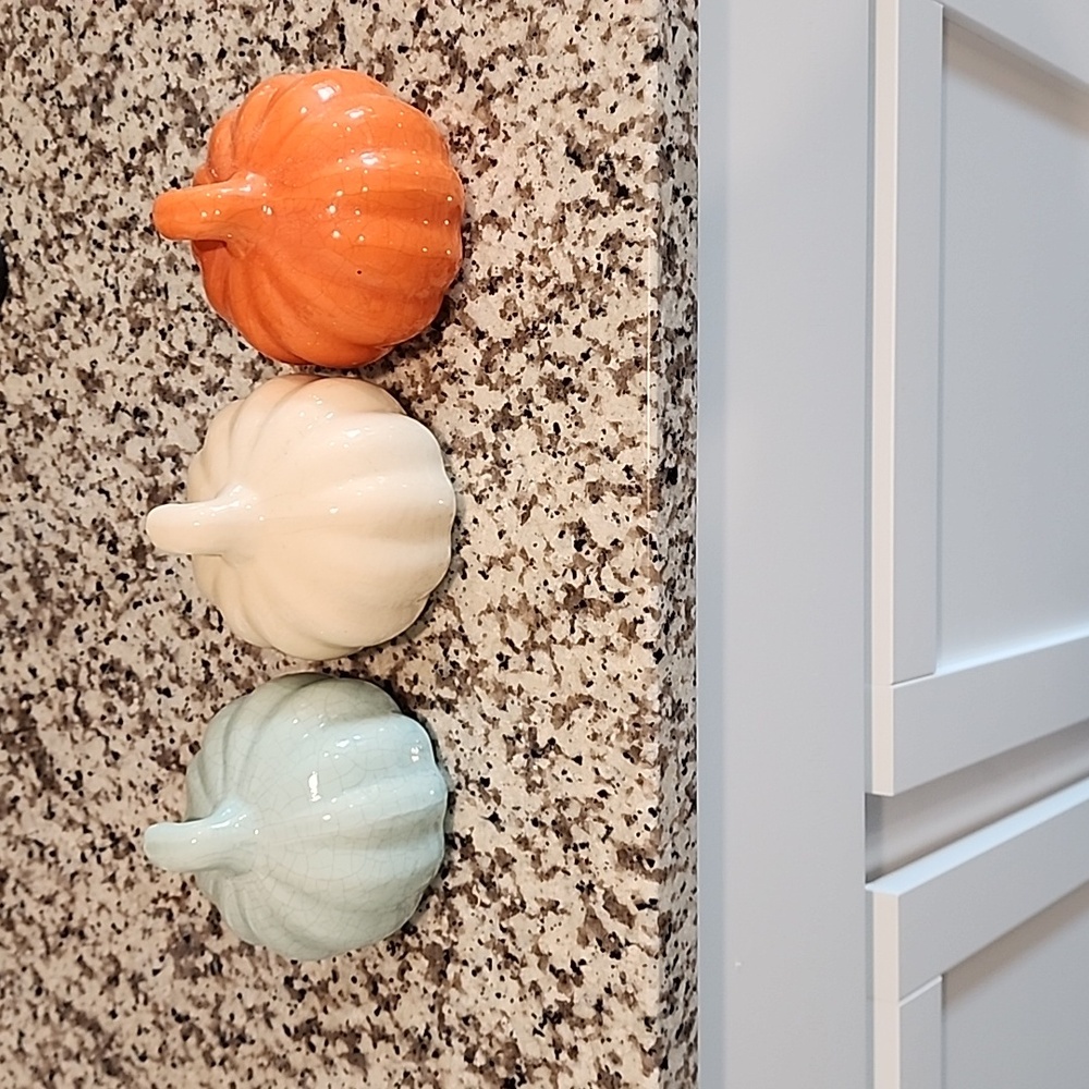 Set of 3 Gray, White & Orange Ceramic Pumpkin Fall Decorations